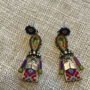 Ayalabar Boho Drop Earrings with Green, Blue & Red Accents